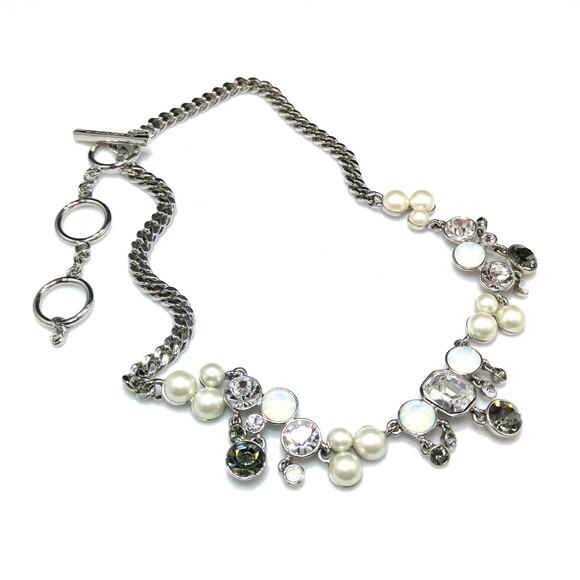 Vintage Givenchy Faux Pearl Rhinestone Necklace, Rhodium Plated, 1990s Jewelry - Picture 9 of 10